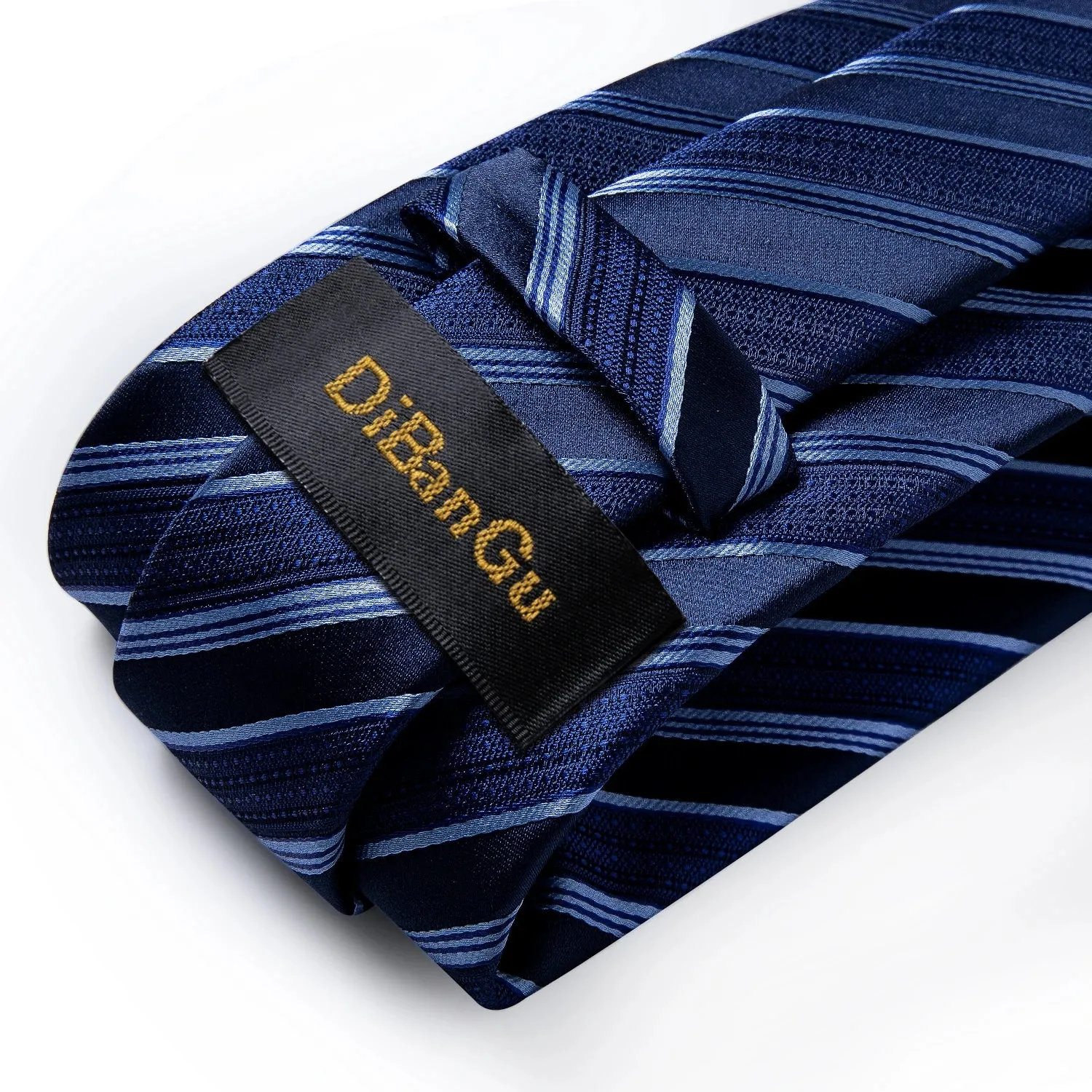 New Formal Ties Classic 100% Silk Blue Striped Necktie Handkerchief Cufflinks Gift For Men Wedding Tie Cravate Gravatas DiBanGu