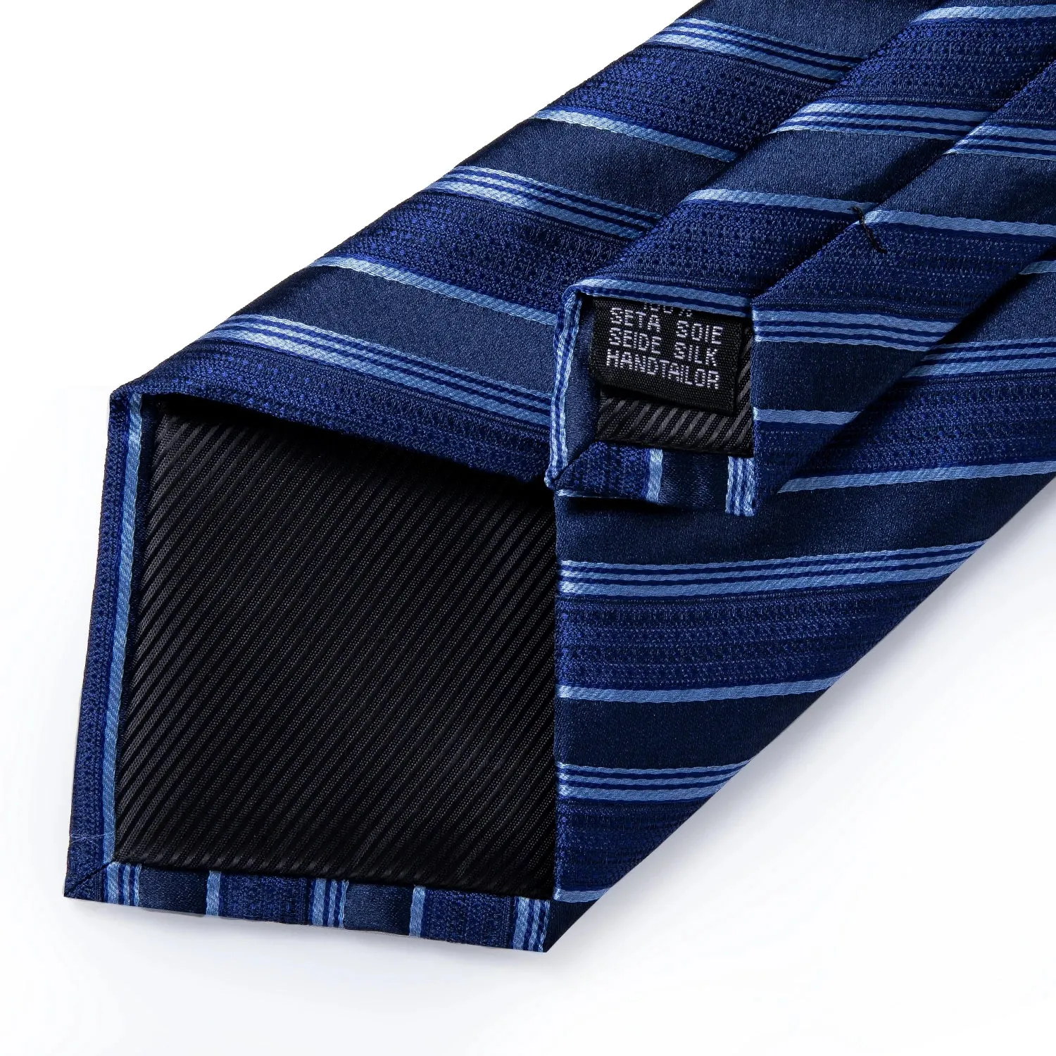 New Formal Ties Classic 100% Silk Blue Striped Necktie Handkerchief Cufflinks Gift For Men Wedding Tie Cravate Gravatas DiBanGu