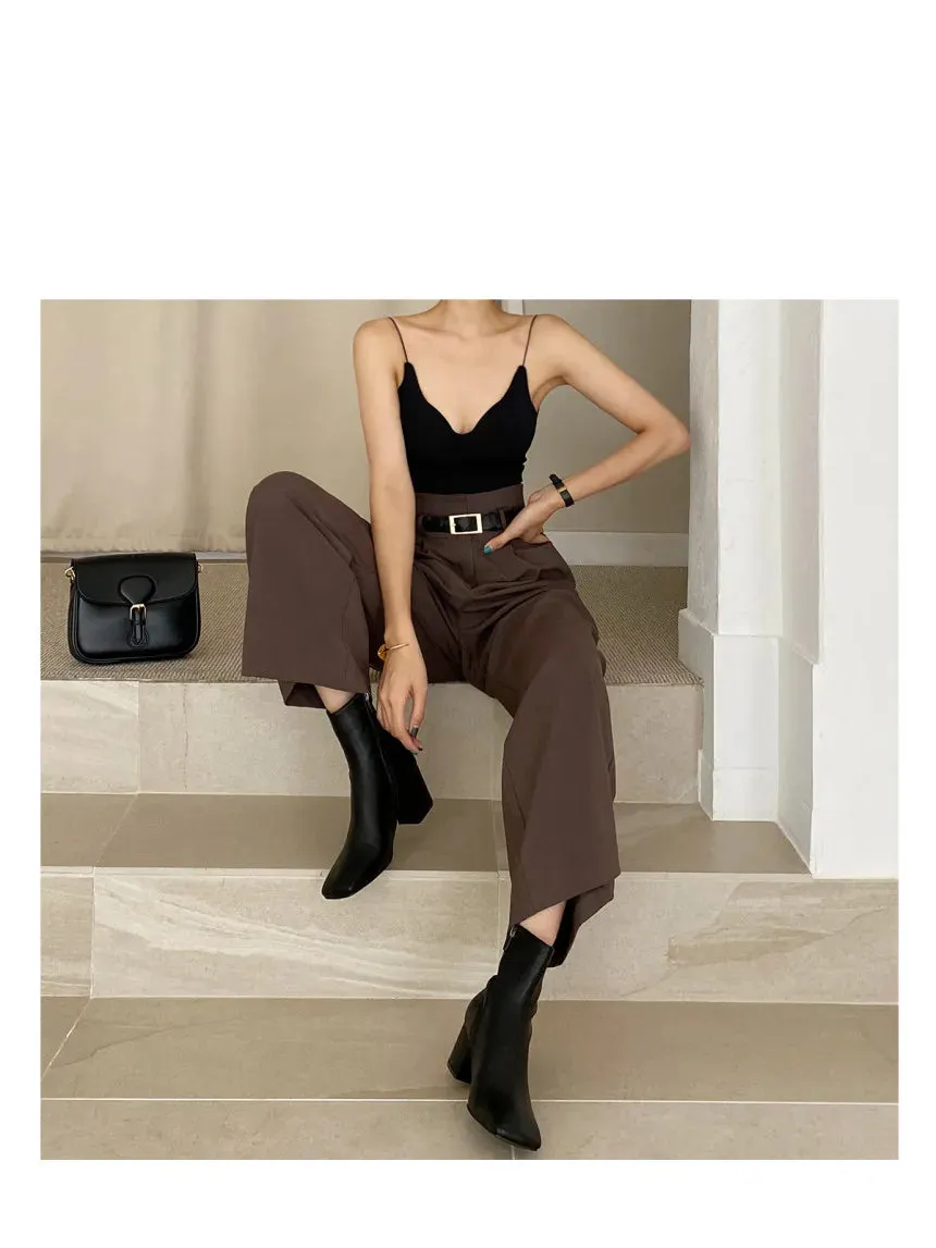 Office Lady Blazer Suits Vintage Two Piece Set Women Long Sleeve Short Blazer   High Waist Wide Leg Long Pants 2 Piece Outfits