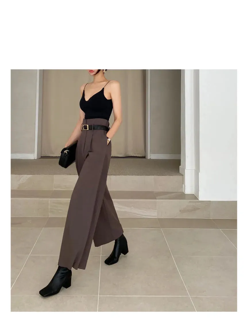 Office Lady Blazer Suits Vintage Two Piece Set Women Long Sleeve Short Blazer   High Waist Wide Leg Long Pants 2 Piece Outfits