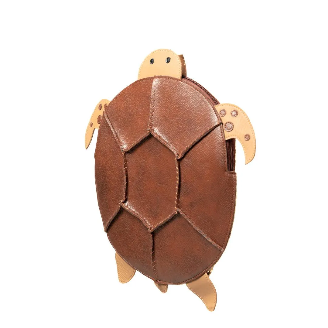 Oogway Turtle Backpack for Kids | Vegan Leather | Brown Color | Velvet Lining