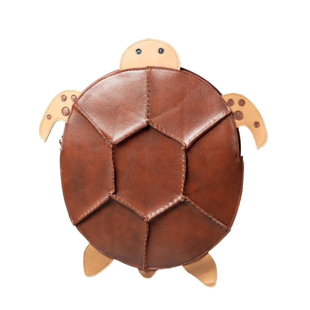 Oogway Turtle Backpack for Kids | Vegan Leather | Brown Color | Velvet Lining