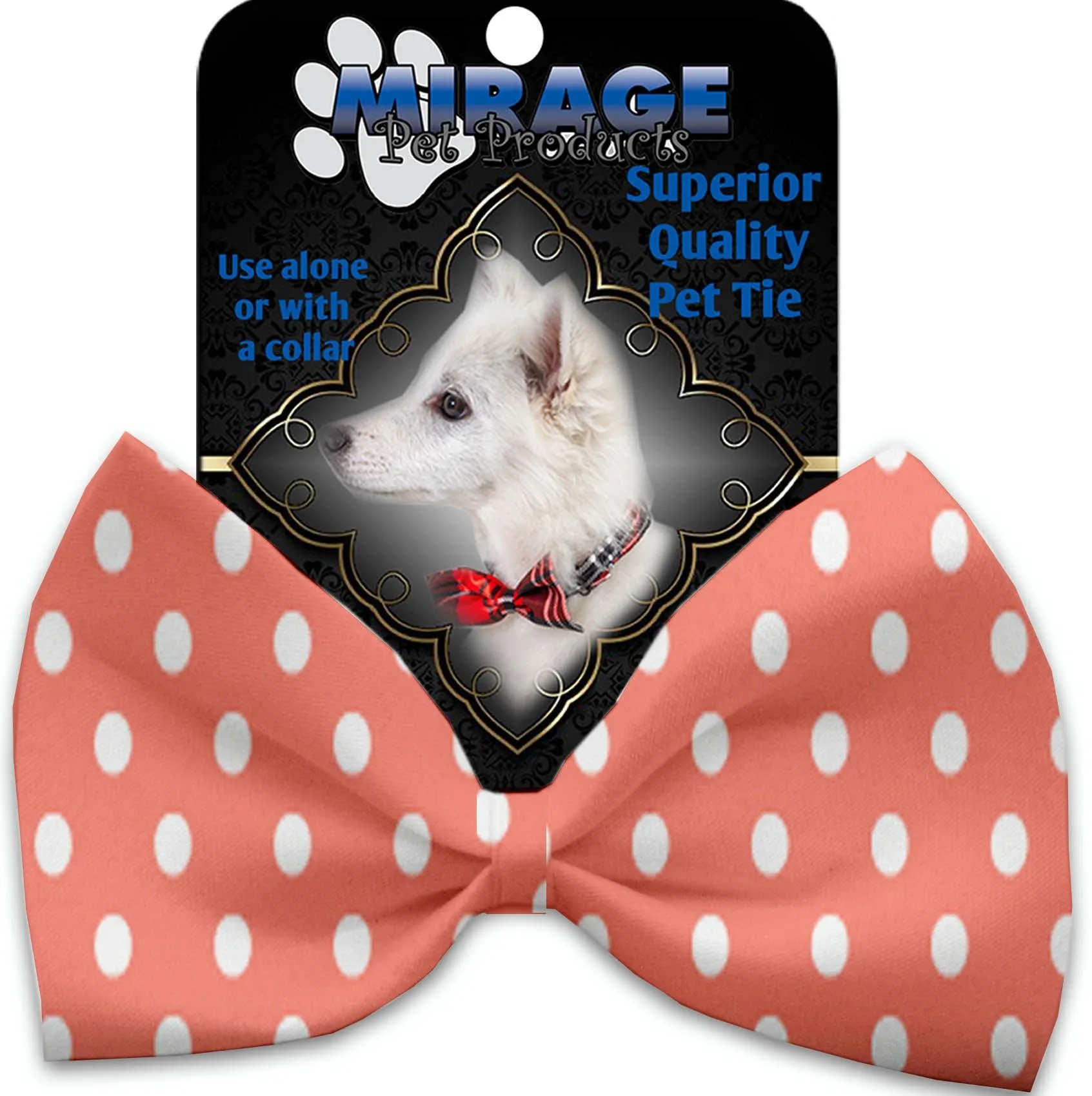 Peach Polka Dots Pet Bow Tie