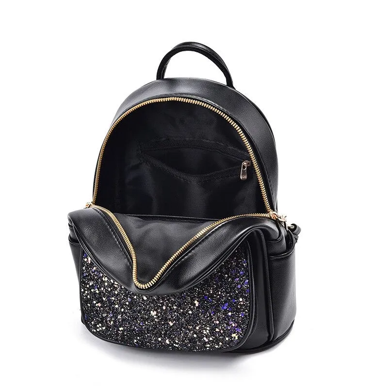 PU Leather Sequined Shoulder Backpack For Girls