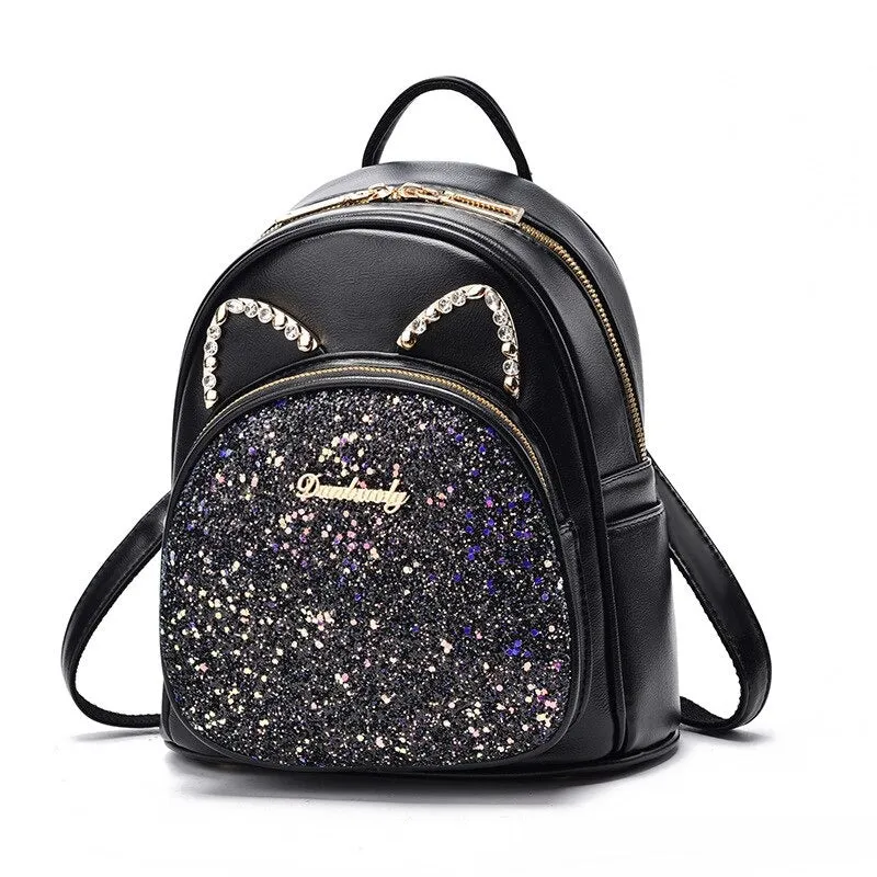 PU Leather Sequined Shoulder Backpack For Girls