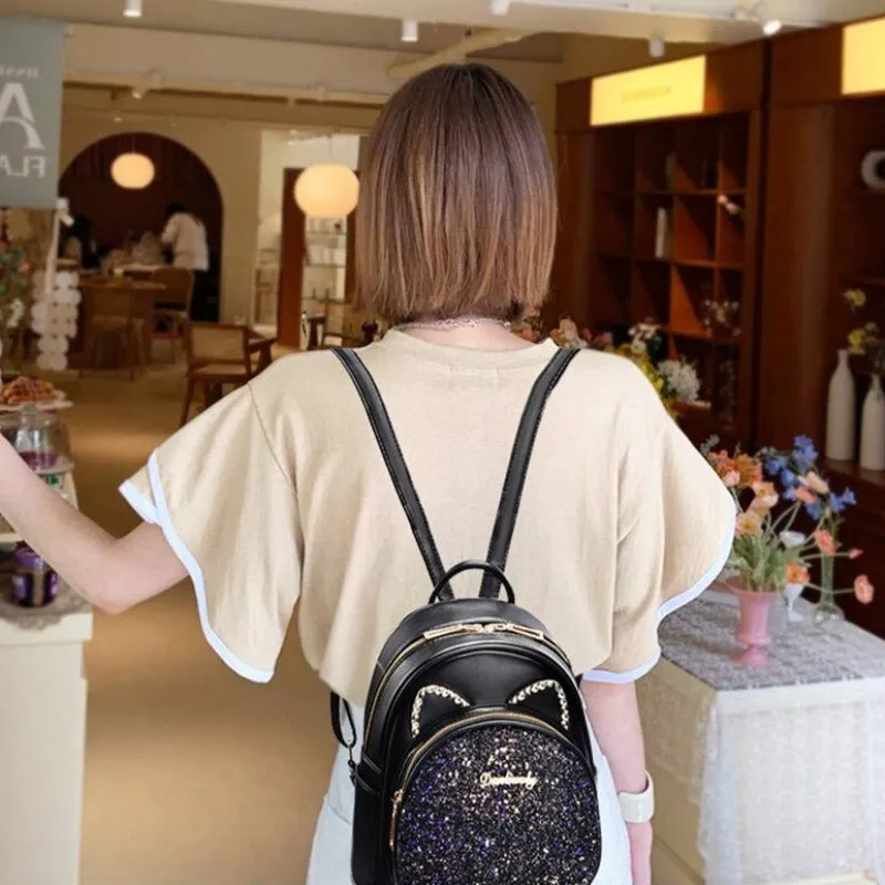 PU Leather Sequined Shoulder Backpack For Girls