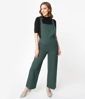 Retro Style Emerald Green & Black Pin Dot Cotton Overalls