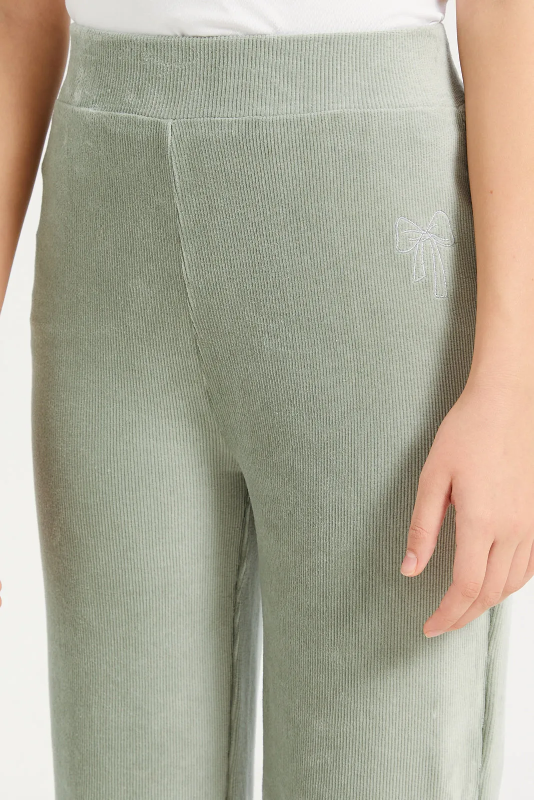 Senior Girls Green Wide Leg Cord Pants