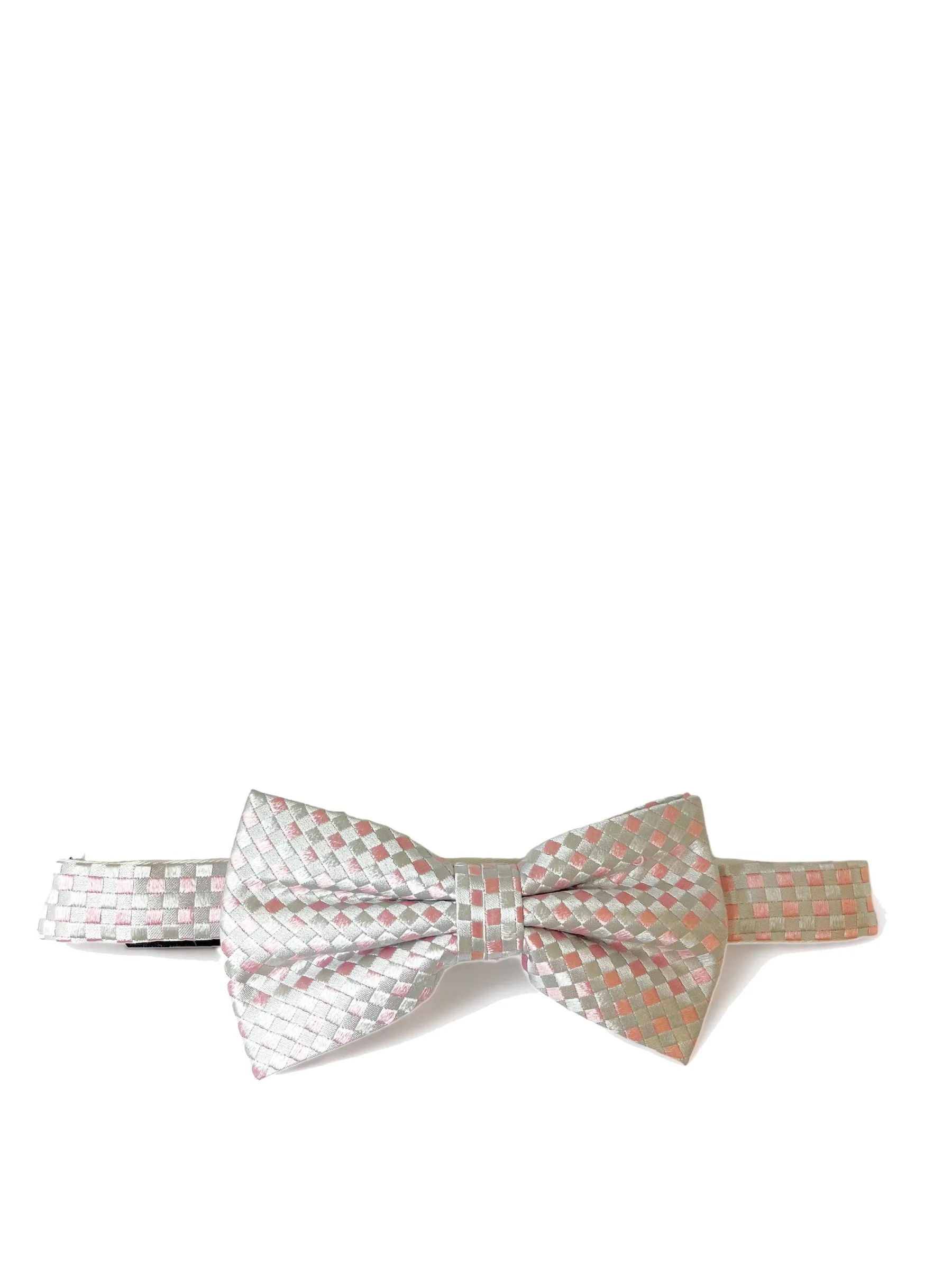 Silver and Pink Silk Bow Tie and Pocket Square