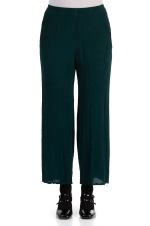 Straight Cropped Emerald Silk Viscose Trousers