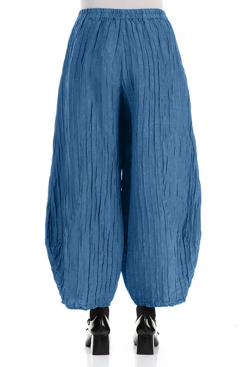 Taper Crinkled Azure Silk Linen Trousers