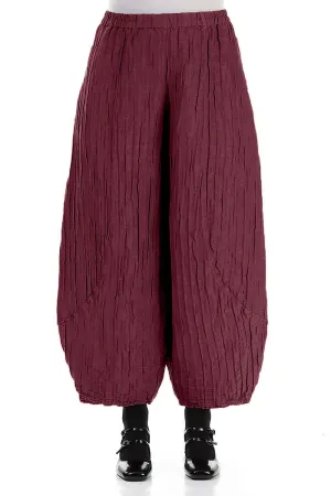 Taper Crinkled Merlot Silk Linen Trousers