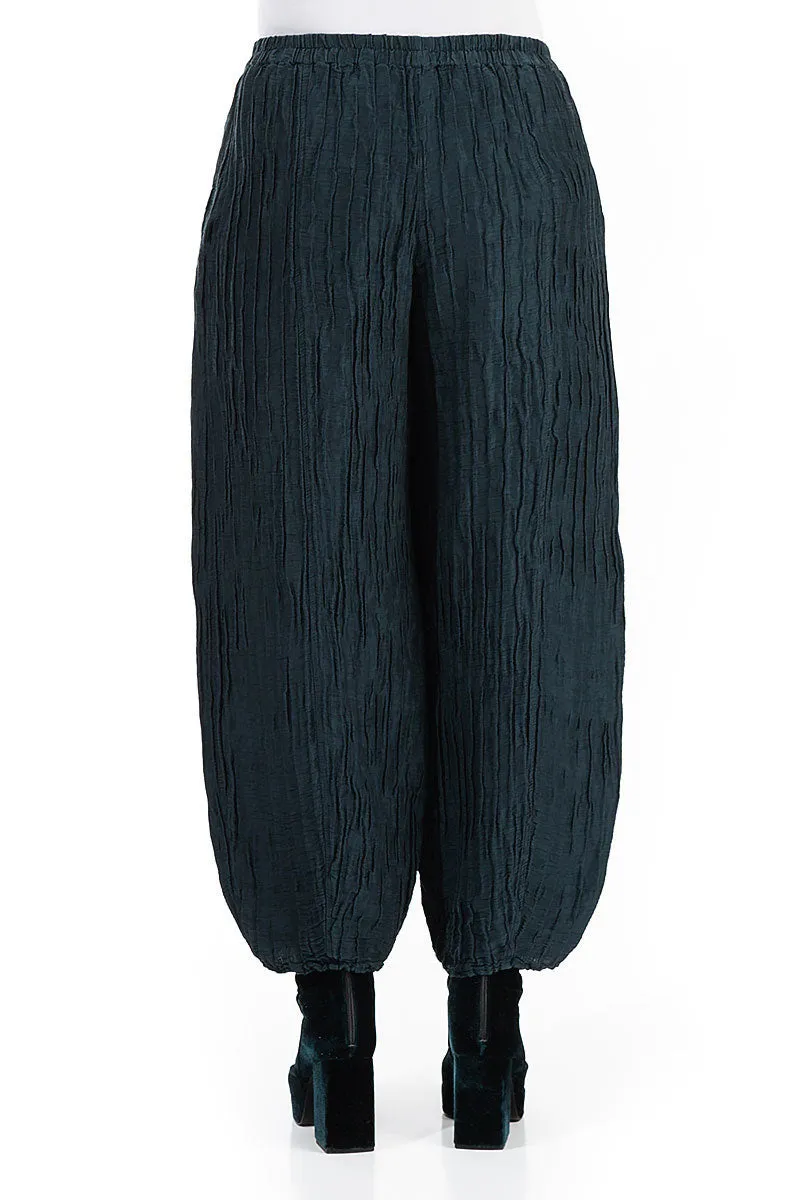 Taper Midnight Blue Crinkled Silk Linen Trousers