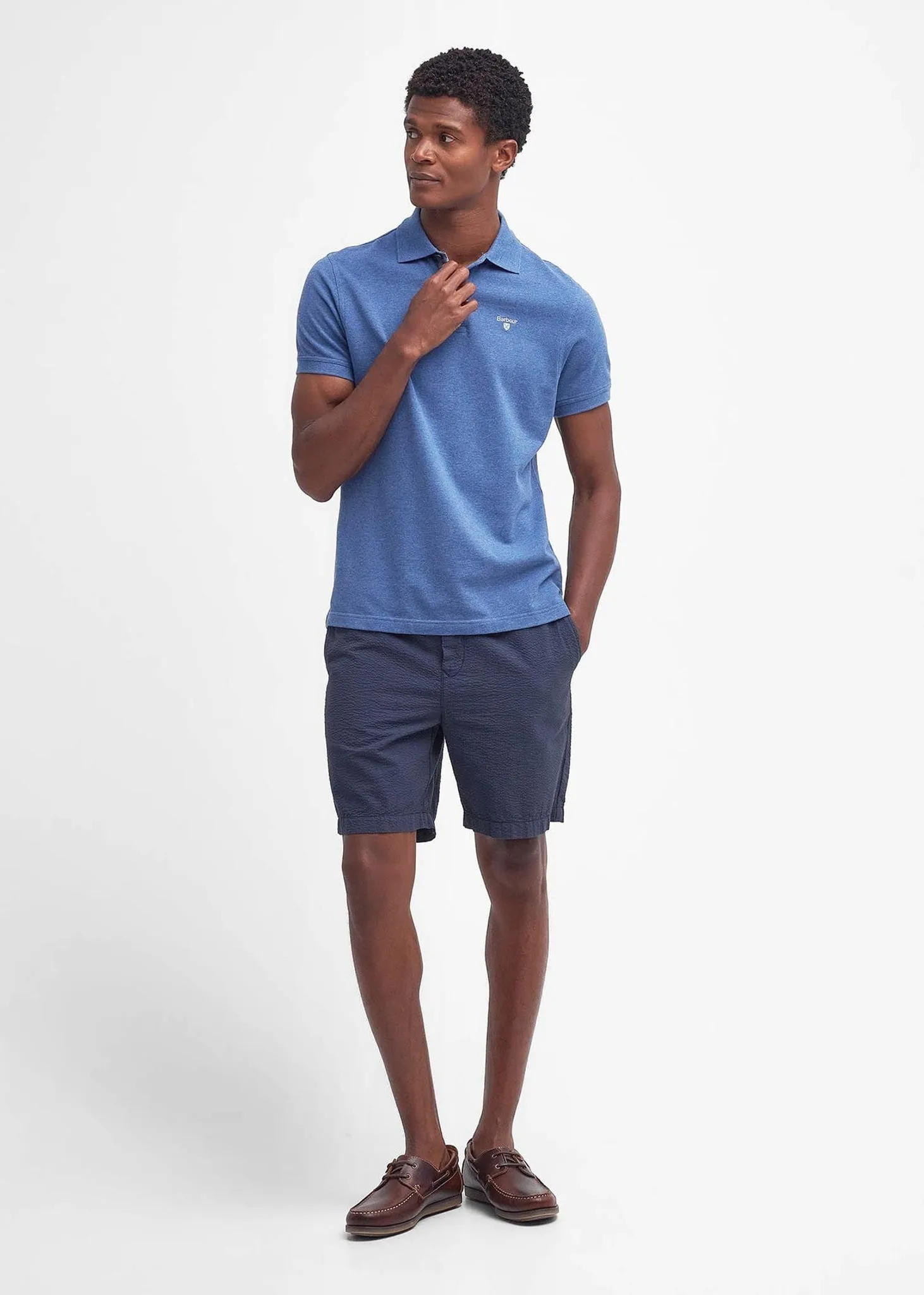 Tartan pique polo - chambray marl