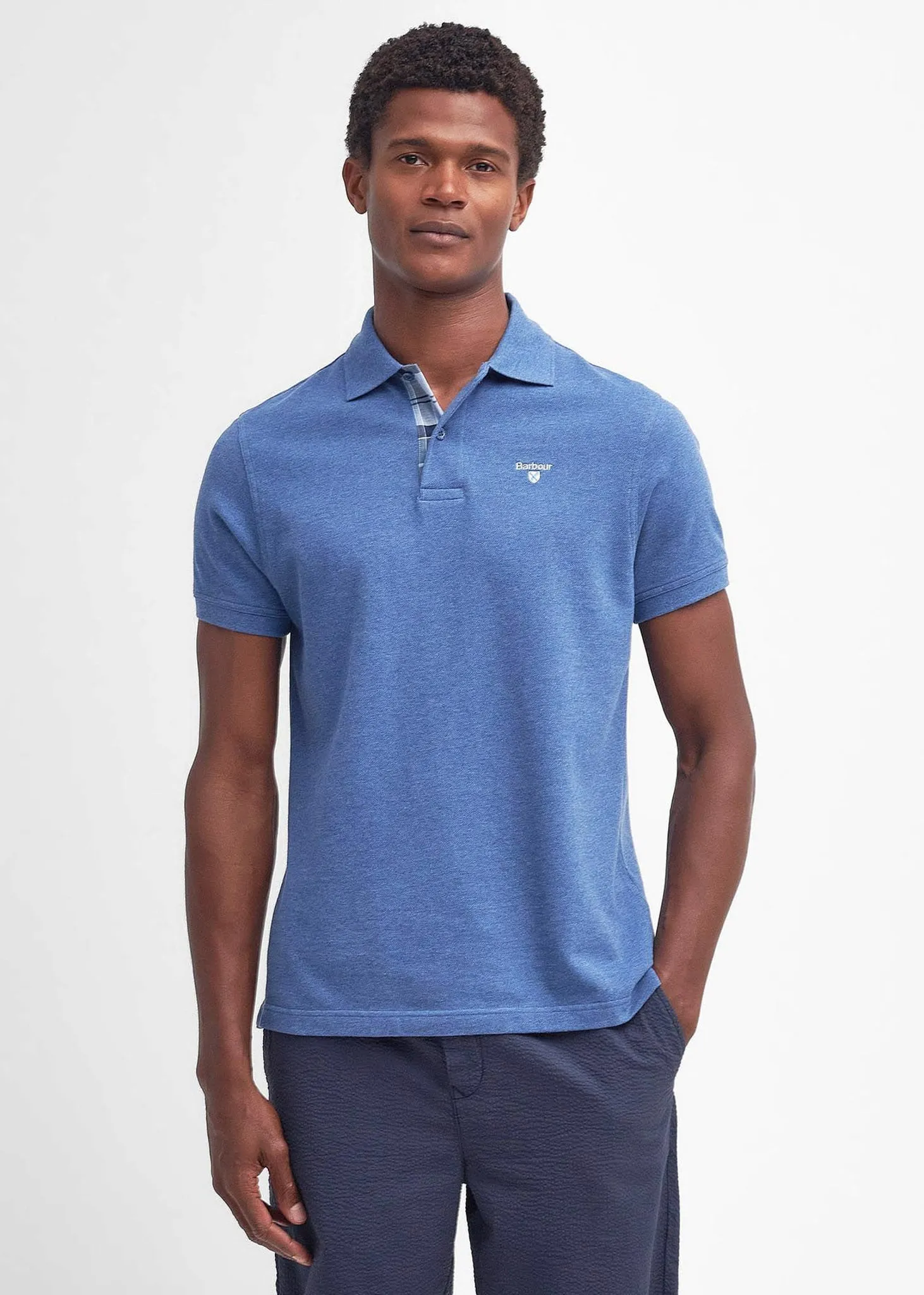 Tartan pique polo - chambray marl