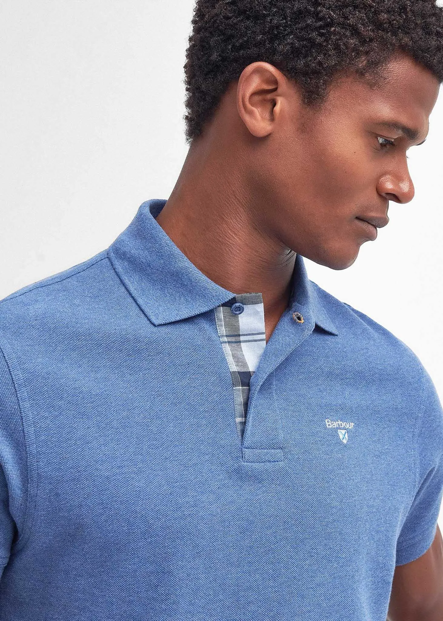 Tartan pique polo - chambray marl