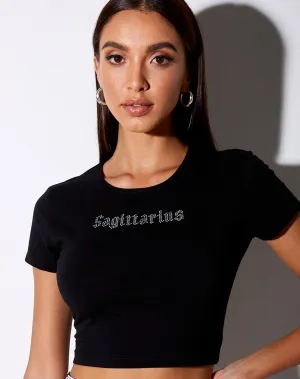 Tiney  Crop Tee in Black 'Sagittarius' Diamante