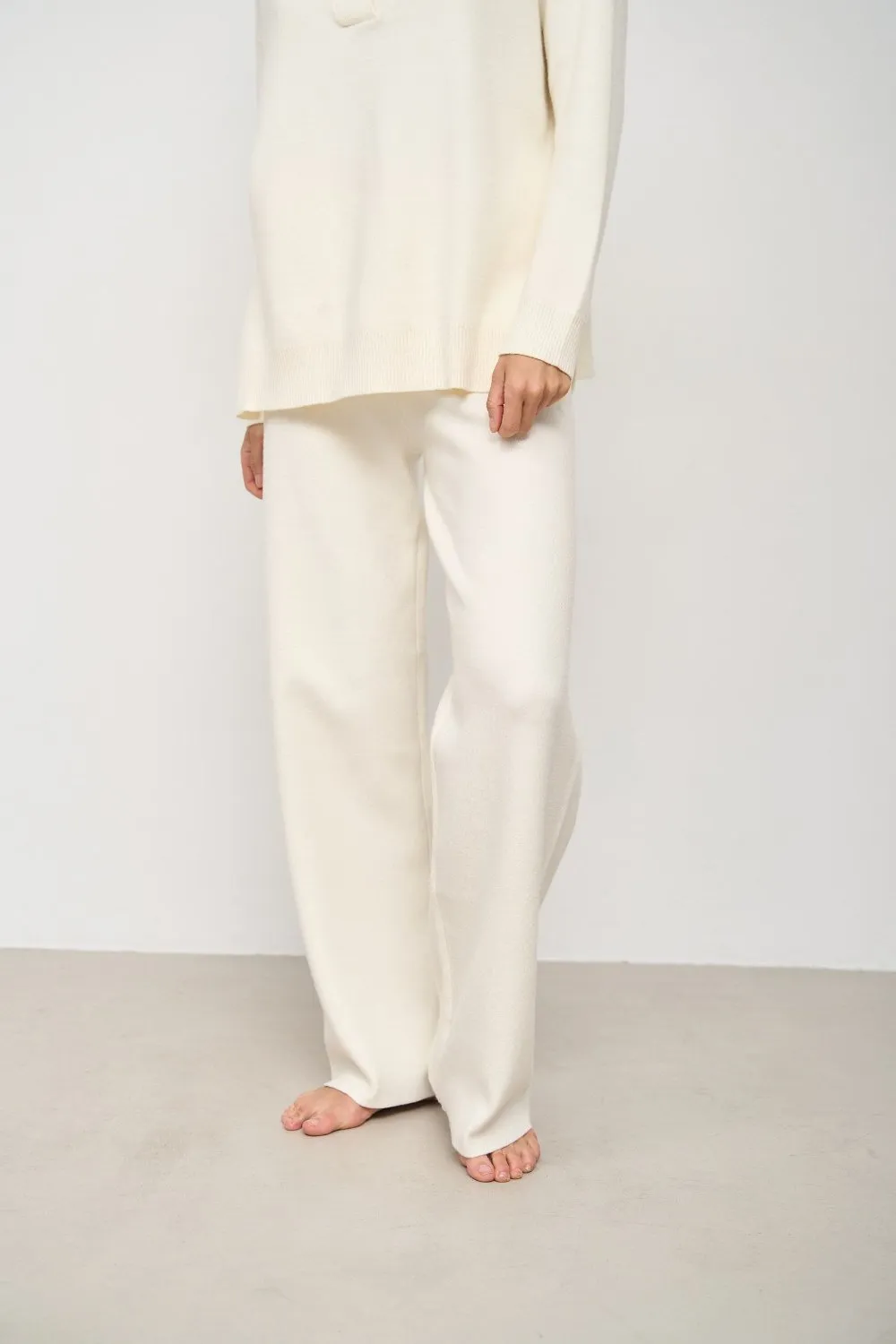 Two piece milk suit with Relaxed Fit Polo Sweater and Palazzo Pants