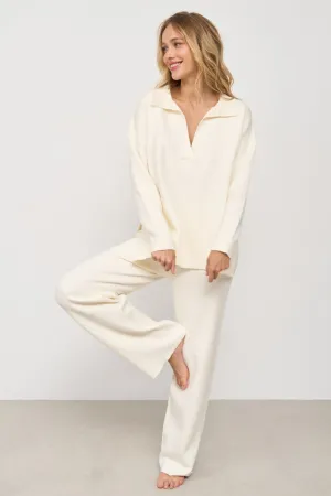 Two piece milk suit with Relaxed Fit Polo Sweater and Palazzo Pants