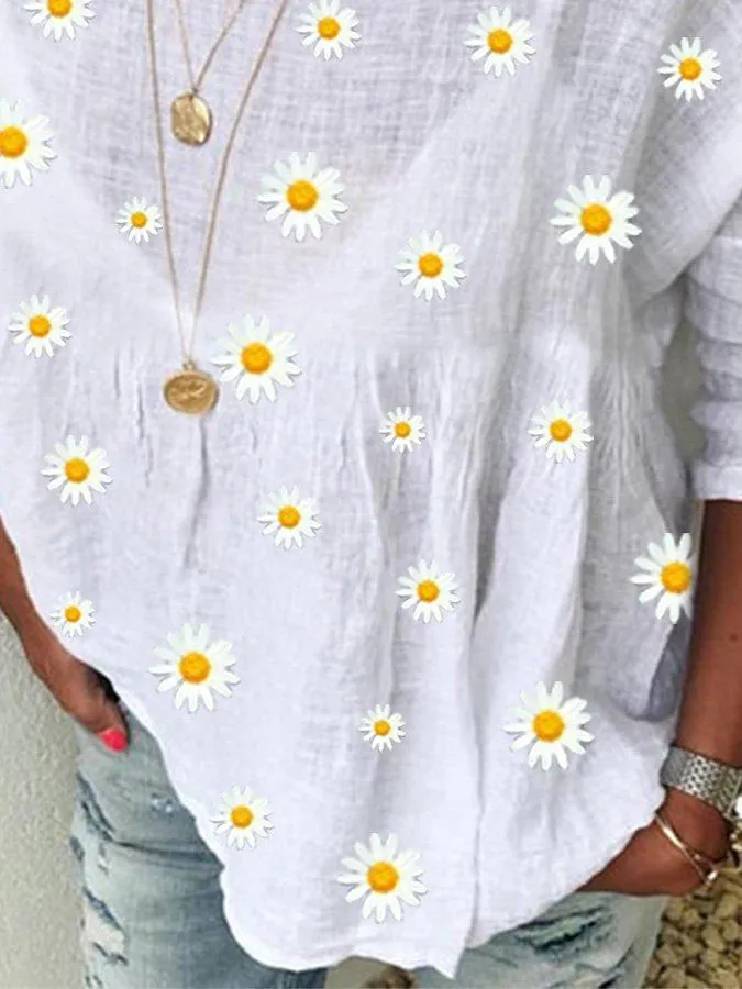 WHITE CREW NECK FLORAL SHIFT CASUAL SHIRTS & TOPS