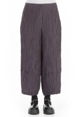 Wide Cropped Vintage Violet Crinkled Silk Trousers