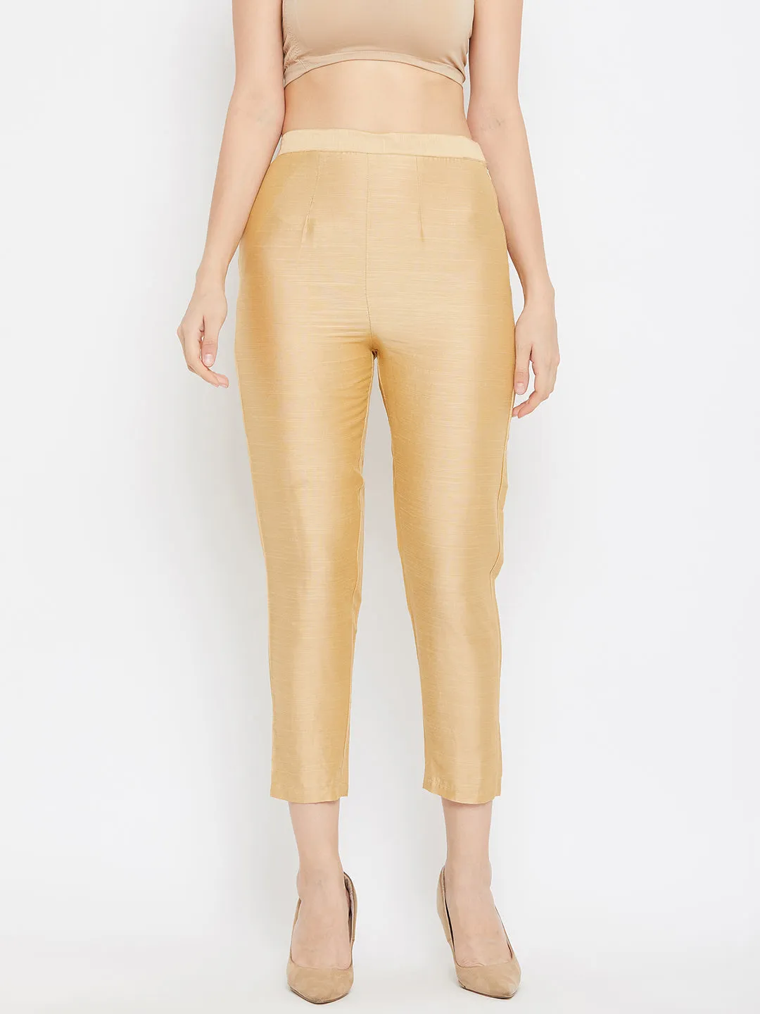 Women Fawn Solid Silk Trouser