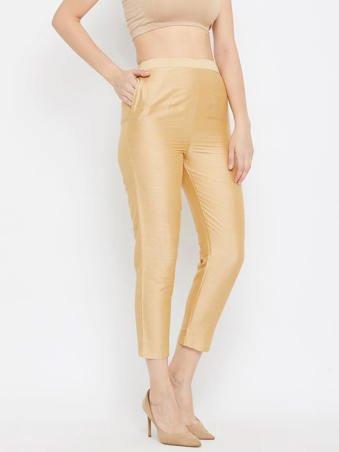 Women Fawn Solid Silk Trouser