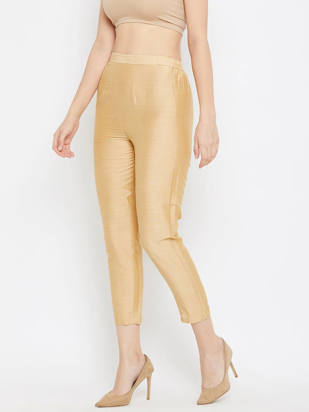 Women Fawn Solid Silk Trouser