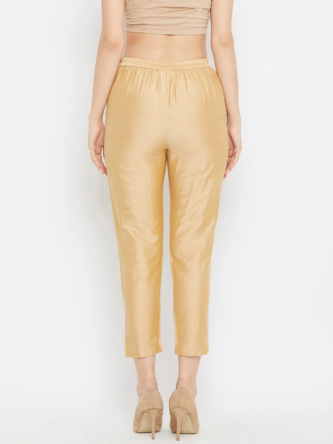 Women Fawn Solid Silk Trouser