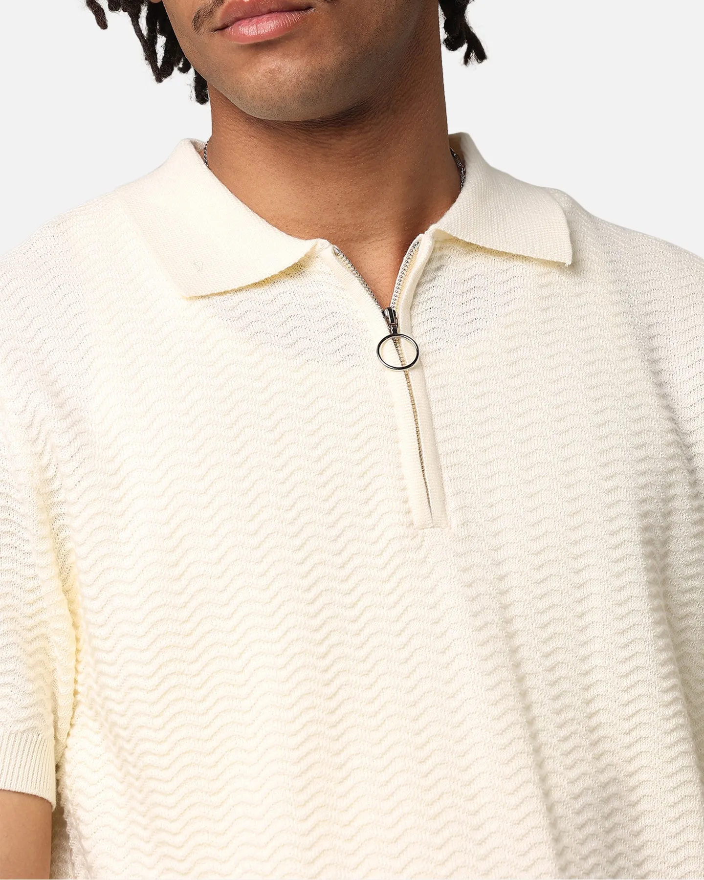 XXIII Herringbone Quater Zip Polo Shirt Cream