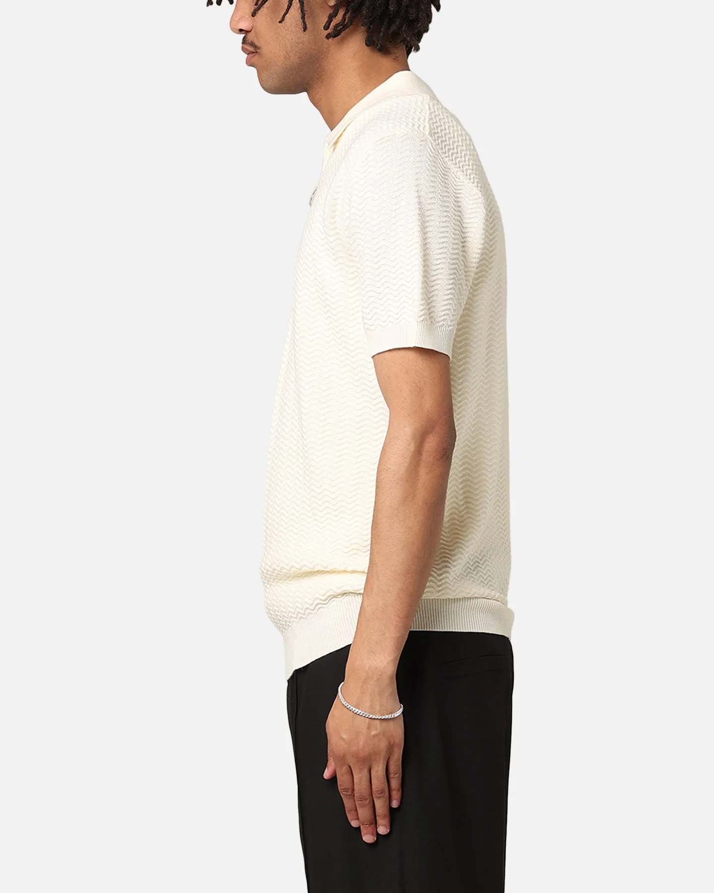 XXIII Herringbone Quater Zip Polo Shirt Cream