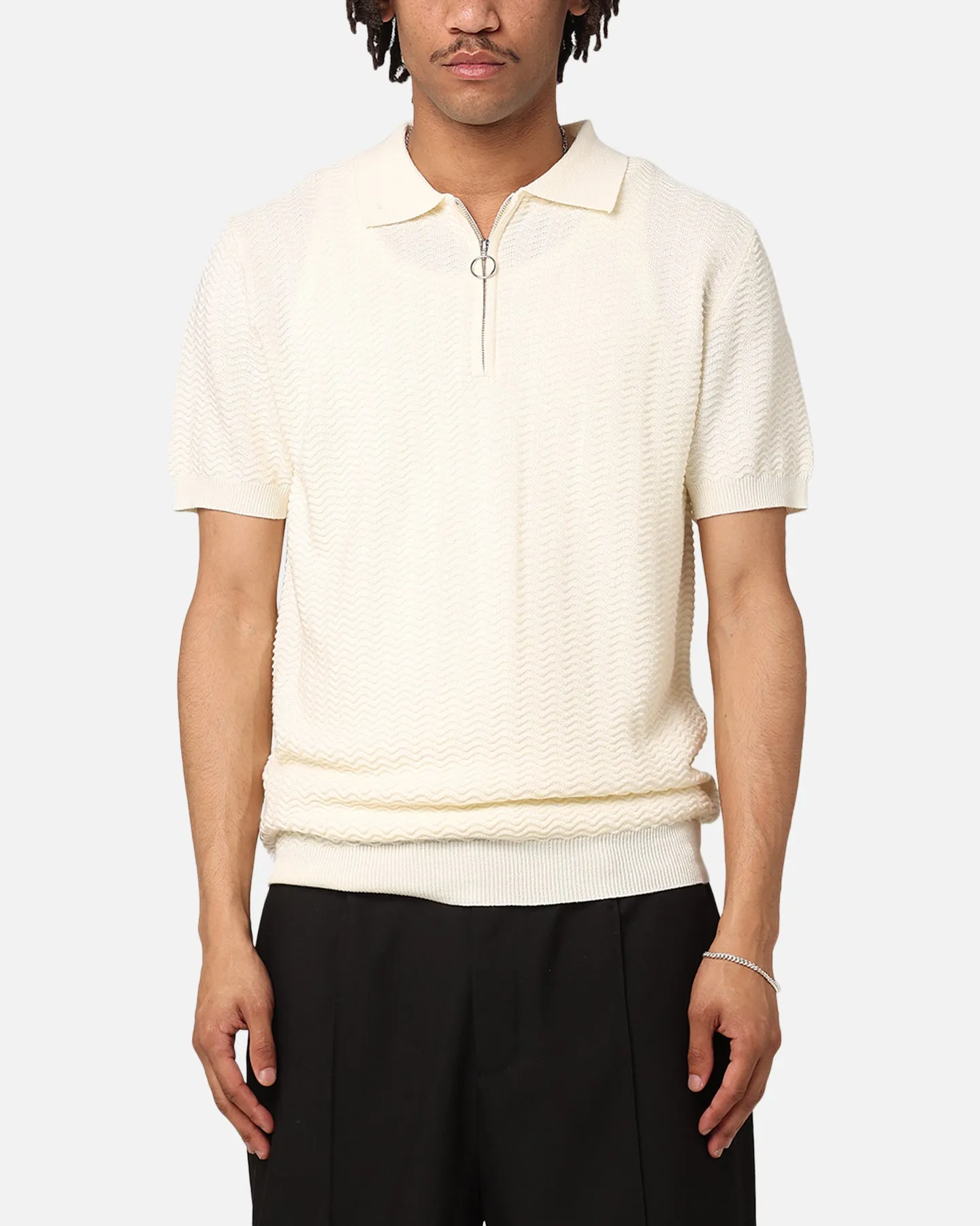 XXIII Herringbone Quater Zip Polo Shirt Cream