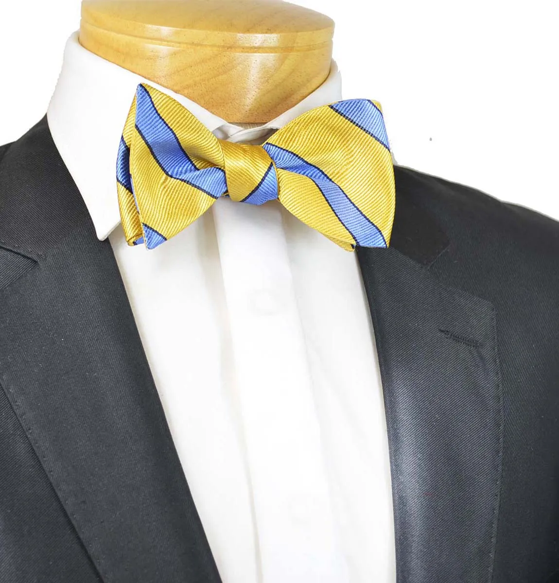 Yellow and Blue Striped Silk Bow Tie