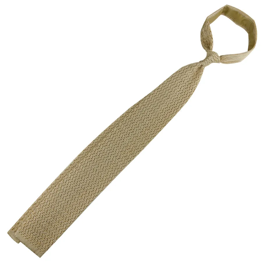 Zigzag Silk Knit Tie - Beige